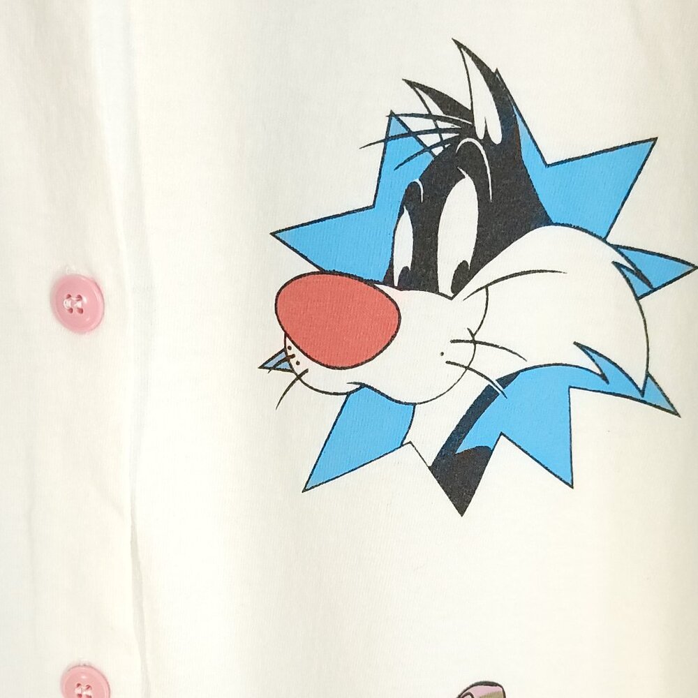 Vtg Sylvester Tweety Bird Graphic Sleep Shirt Women's XL? White Distressed 90s - Picture 4 of 11
